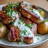 Tender ranch pork chops with potatoes and carrots slow cooked in creamy gravy for an easy family dinner.