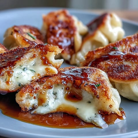 A hand holds a Chīzu Imomochi with melted cheese oozing from the soft potato dough.