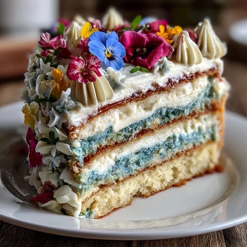 Elegant mini layer cakes layered with vanilla-lemon sponge and pastel buttercream, crowned with fresh edible flowers for a festive, seasonal birthday treat.