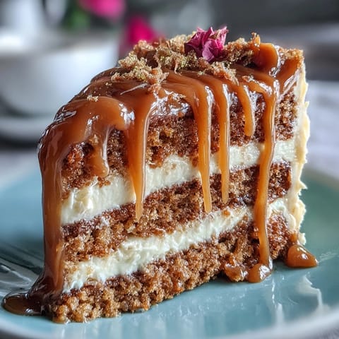 Rich butterscotch layer cake with floral buttercream and edible flowers, inspired by Taurus earth tones and natural beauty.