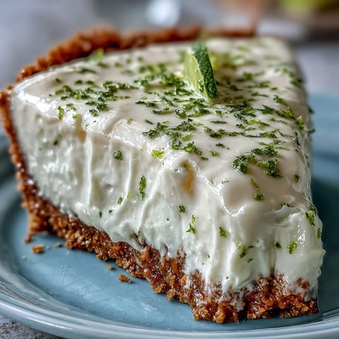 Cool, tangy No-Bake Key Lime Pie crowned with fluffy whipped cream.