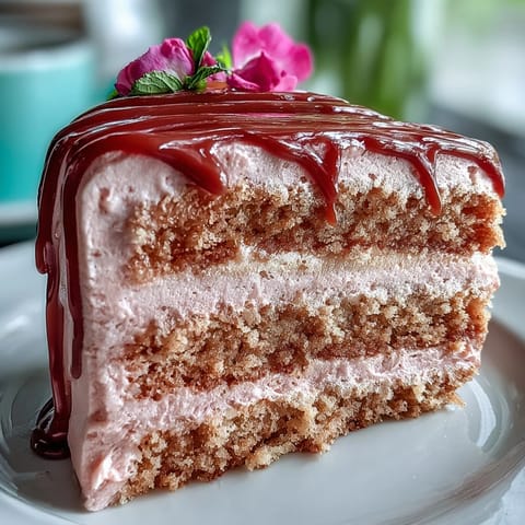 Rosé Velvet Cake boasting a shimmering gold drip, perfect for fancy celebrations.