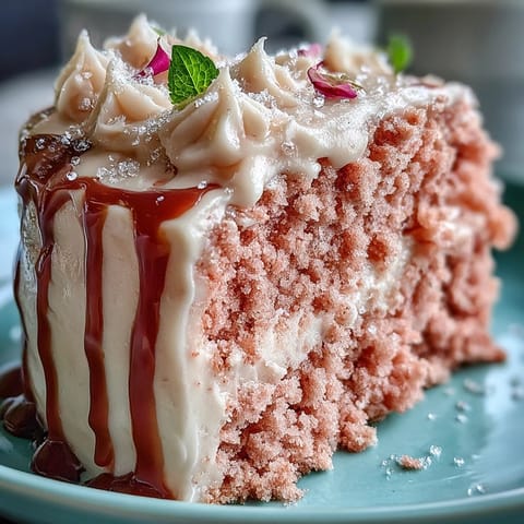 A vibrant Bridal Shower Rosé Velvet Cake adorned with shimmering edible gold details.