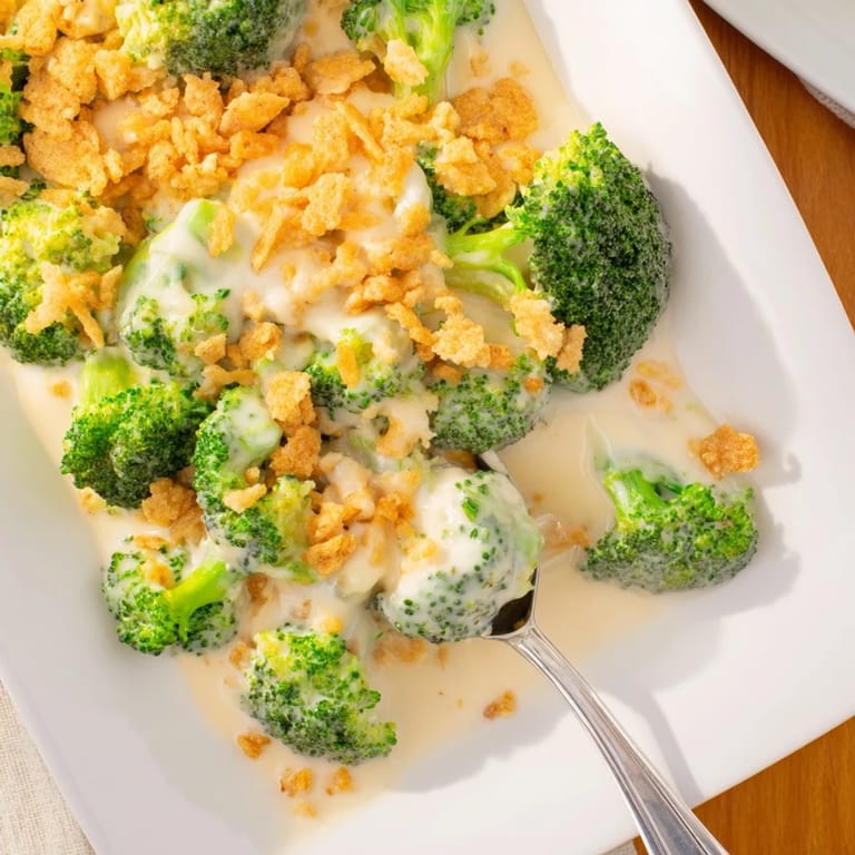 A savory Broccoli Casserole side dish featuring a crunchy cracker topping, ready to be served alongside roasted chicken.