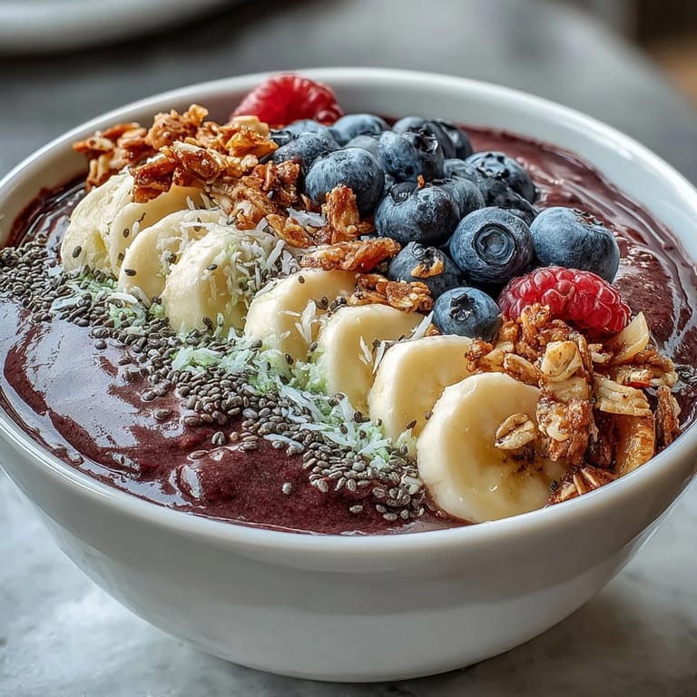 A refreshing acai berry smoothie bowl, perfectly portioned for a healthy breakfast treat.
