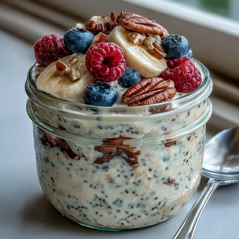 Satisfying overnight oats with chia seeds, a delightful make-ahead healthy meal.