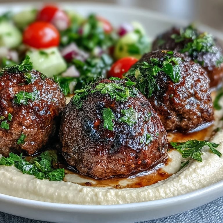 Fork-ready venison meatballs, spiced salad, and smooth hummus plated for a high-protein, dairy-free dinner.