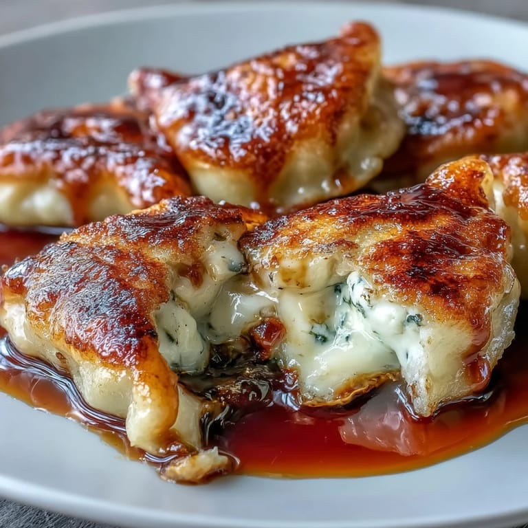 Freshly pan-fried Chīzu Imomochi bites sit beside a small bowl of dipping sauce.