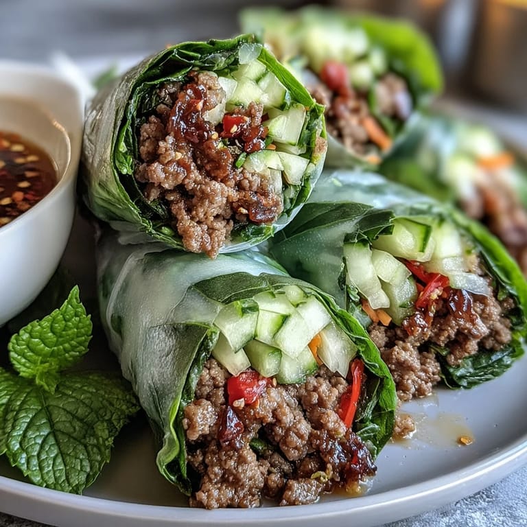 Close-up of sliced Thai Basil Beef Rolls arranged on a platter, revealing a savory filling of beef, Thai basil, and red pepper.