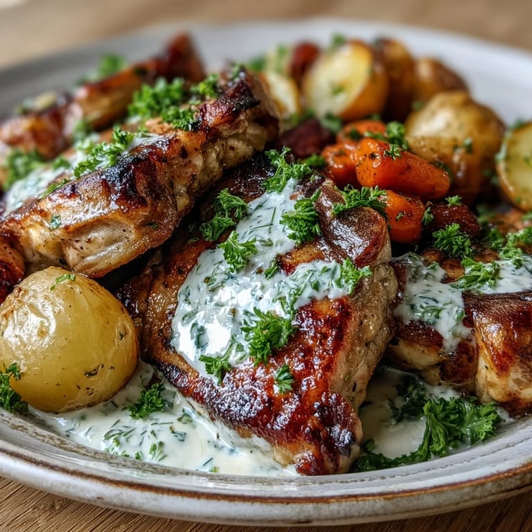 Fork tender Crockpot Ranch Pork Chops served with potatoes carrots in a rich creamy ranch gravy.