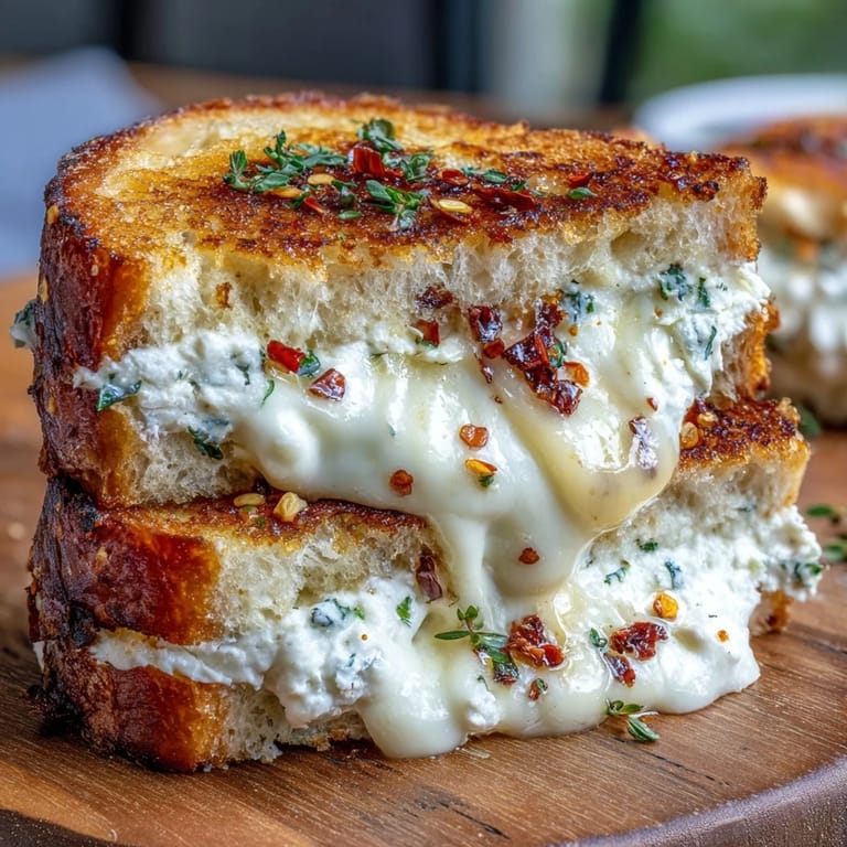 Rustic sandwich halves sit beside a crisp green salad, a spoonful of honey nearby, showcasing the goat cheese grilled cheese with honey and chili flakes.