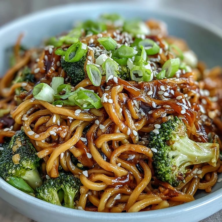 Steaming bowl of Asian Teriyaki Noodle Bowl featuring tender noodles and colorful, crunchy vegetables.  