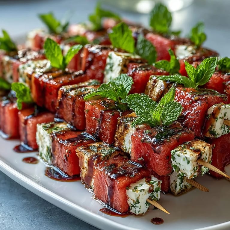 Sweet watermelon, tangy feta, and fresh mint combine on skewers for a vibrant, no-cook Mediterranean snack.