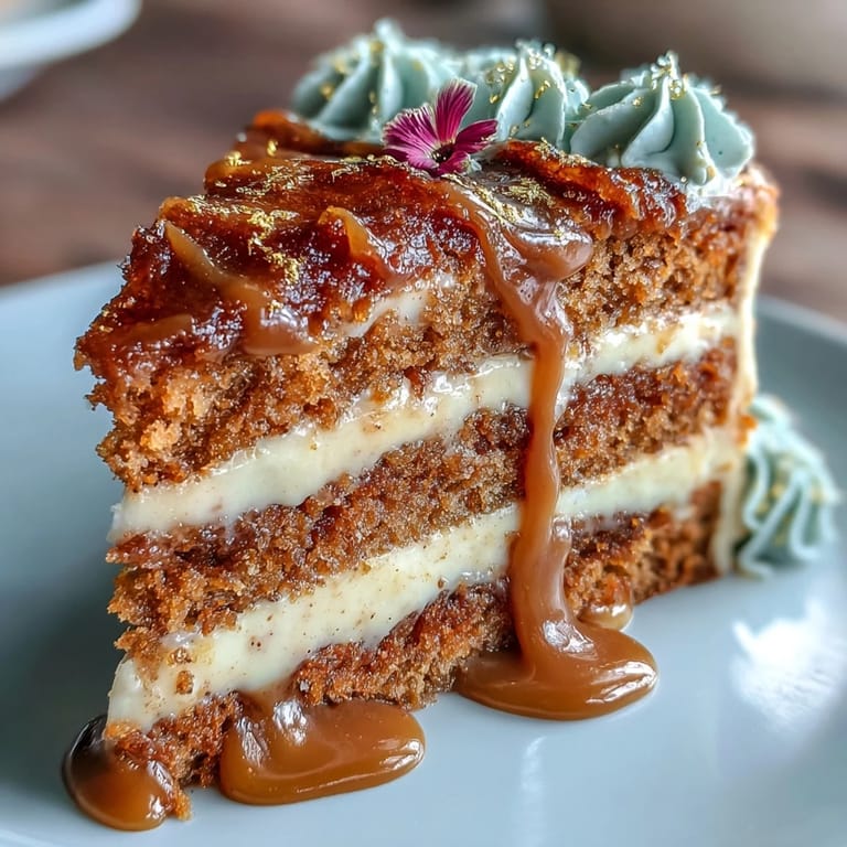 Moist butterscotch sponge cake layered with silky floral buttercream in earthy hues, decorated with fresh edible flowers and herbs.