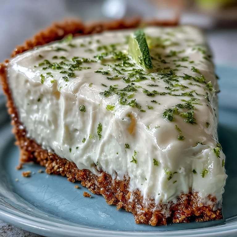 Cool, tangy No-Bake Key Lime Pie crowned with fluffy whipped cream.