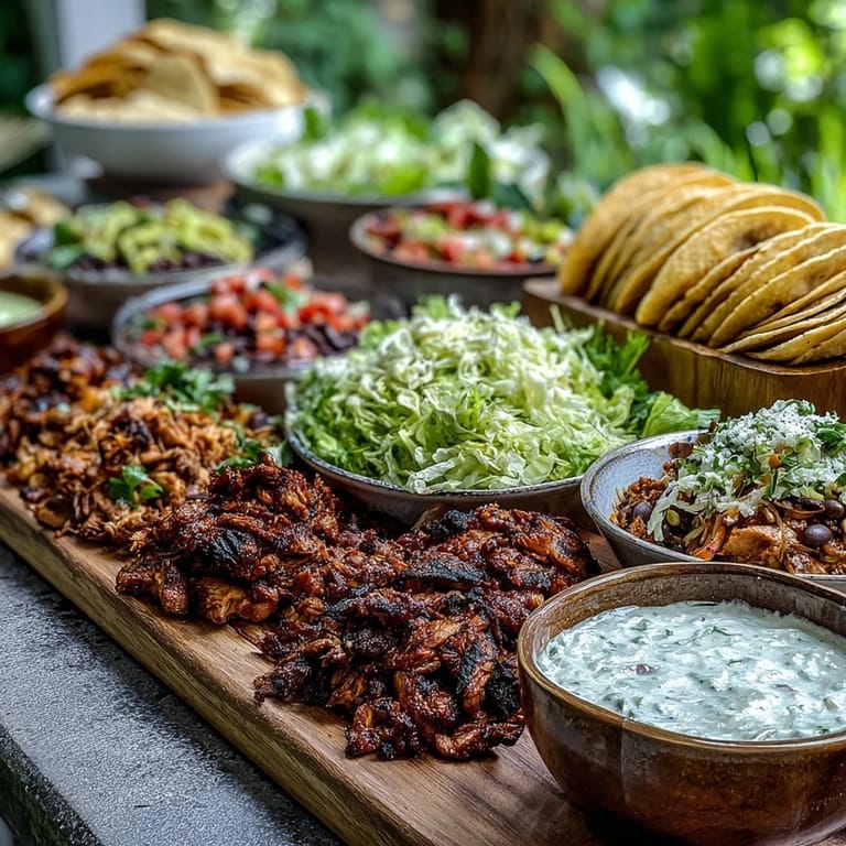 Enjoy a personalized DIY Taco Bar for Outdoor BBQ spread, ready for feasting.