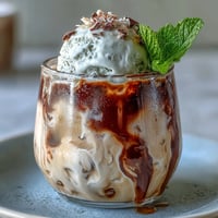 Creamy coconut cold brew float with vanilla bean ice cream, topped with toasted coconut flakes and served in chilled glasses.  