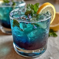 Butterfly Pea Flower Lemonade transforms from blue to pink, a delightful, color-changing treat.